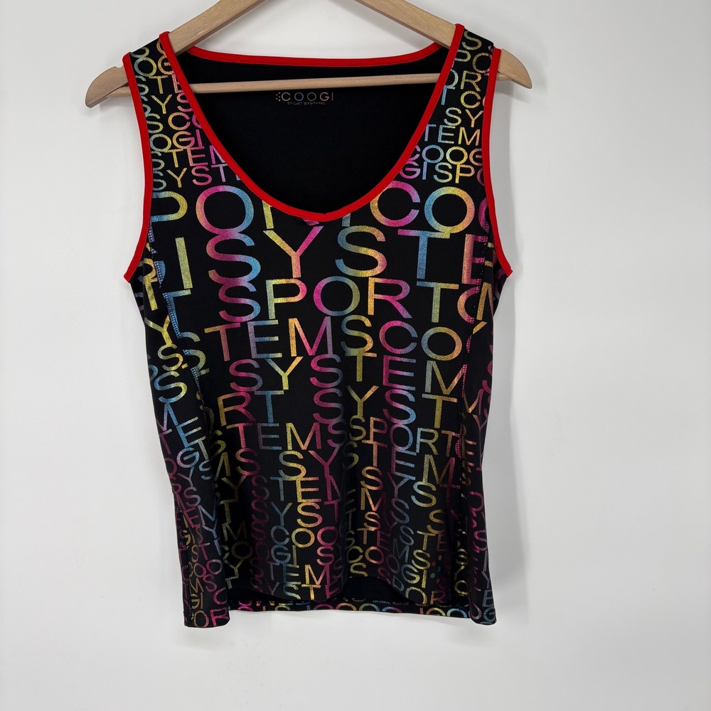 Coogi Sport Systems Womens Rainbow Logo Tank Top Spell Out Y2K Stretch Retro